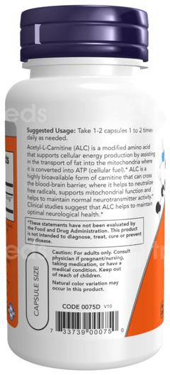 Now Acetyl L Carnitine 500Mg Veg Capsule 100