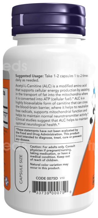 Now Acetyl L Carnitine 500Mg Veg Capsule 100
