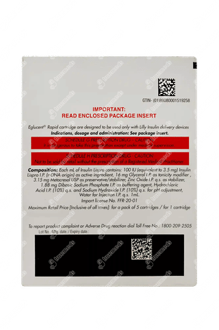 Eglucent Rapid 100iu Cartridge 3ml