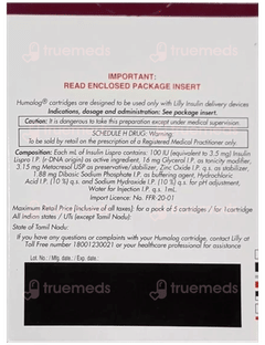 Humalog 100iu 3ml Pack Of 5 Cartridges Humalog 100iu 3ml Pack Of 5 Cartridges
