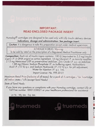 Humalog 100iu 3ml Pack Of 5 Cartridges