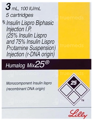 Humalog Mix 25 100Iu Cartridges 3Ml Pack Of 5 Injections