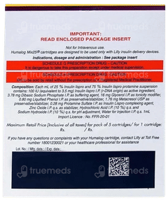 Humalog Mix 25 100Iu Cartridges 3Ml Pack Of 5 Injections Humalog Mix 25 100Iu Cartridges 3Ml Pack Of 5 Injections