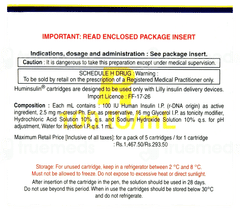 Huminsulin R 100Iu Cartridges 3Ml Pack Of 5 Injections