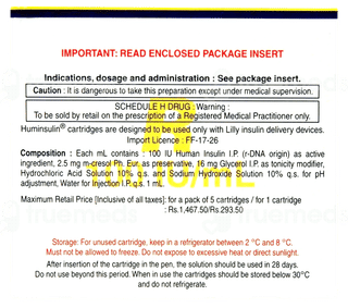 Huminsulin R 100Iu Cartridges 3Ml Pack Of 5 Injections