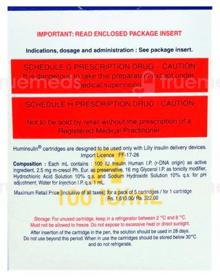 Huminsulin R 100Iu Cartridges 3Ml Pack Of 5 Injections