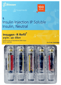 Insugen R Refil 100Iu Cartridges 3Ml Pack Of 5 Injections