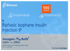 Insugen 50/50 Refil 100Iu Cartridges 3Ml Pack Of 5 Injections Insugen 50/50 Refil 100Iu Cartridges 3Ml Pack Of 5 Injections