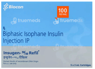 Insugen 50/50 Refil 100Iu Cartridges 3Ml Pack Of 5 Injections