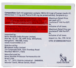Insulatard Hm 100Iu Penfill 3Ml Pack Of 5 Injections