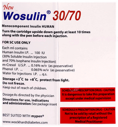 Wosulin New 30/70 100Iu Cartridges 3Ml Pack Of 3 Injections