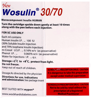 Wosulin New 30/70 100Iu Cartridges 3Ml Pack Of 3 Injections