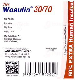 Wosulin New 30/70 100Iu Cartridges 3Ml Pack Of 3 Injections