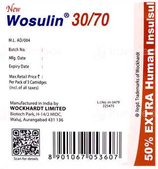 Wosulin New 30/70 100Iu Cartridges 3Ml Pack Of 3 Injections