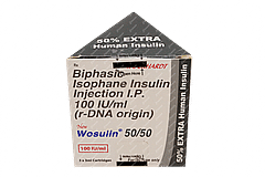 Wosulin New 50/50 100iu Cartridges 3ml Pack Of 3 Injections