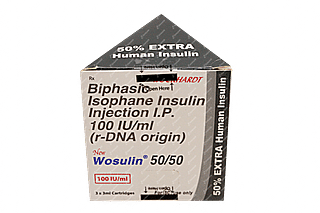 Wosulin New 50/50 100iu Cartridges 3ml Pack Of 3 Injections