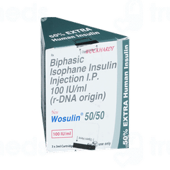 Wosulin New 50/50 100iu Cartridges 3ml Pack Of 3 Injections
