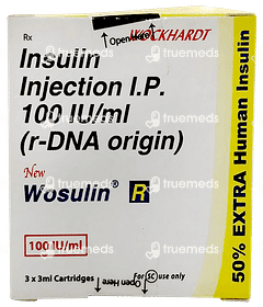 Wosulin R New 100iu Cartridge 3ml Pack Of 3 Injections