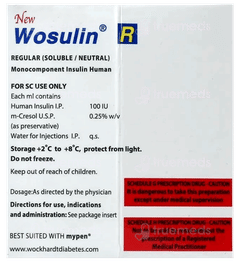Wosulin R New 100Iu Cartridges 3Ml Pack Of 3 Injections
