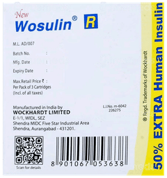 Wosulin R New 100Iu Cartridges 3Ml Pack Of 3 Injections