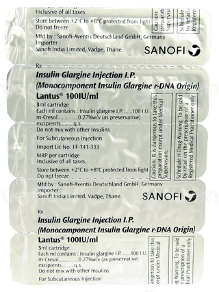 Lantus 100Iu Cartridges 3Ml Pack Of 5 Injections