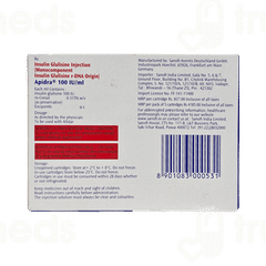 Apidra 100Iu Cartridges 3Ml Pack Of 5 Injections Apidra 100Iu Cartridges 3Ml Pack Of 5 Injections
