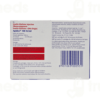 Apidra 100Iu Cartridges 3Ml Pack Of 5 Injections