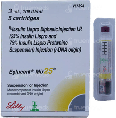 Eglucent Mix 25 100Iu Cartridges 3Ml Pack Of 5 Injections Eglucent Mix 25 100Iu Cartridges 3Ml Pack Of 5 Injections