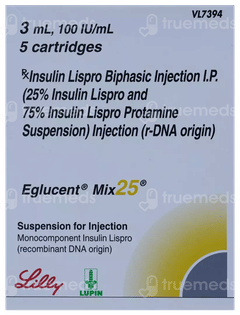Eglucent Mix 25 100Iu Cartridges 3Ml Pack Of 5 Injections