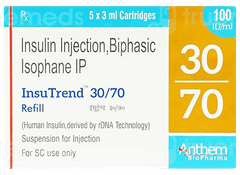Insutrend 30/70 Refill 100Iu Cartridges 3Ml Pack Of 5 Injections Insutrend 30/70 Refill 100Iu Cartridges 3Ml Pack Of 5 Injections