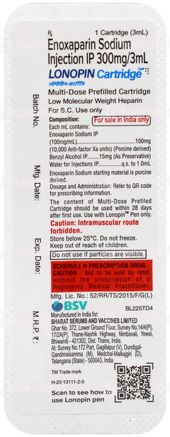Lonopin Multi Dose Prefilled Cartridge 3Ml With 8 Pen Needles & Alcohol Swab
