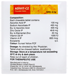 Adivit Cz Orange Flavour Chewable Tablet 15