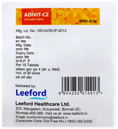 Adivit Cz Orange Flavour Chewable Tablet 15