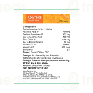 Adivit Cz Orange Flavour Chewable Tablet 15