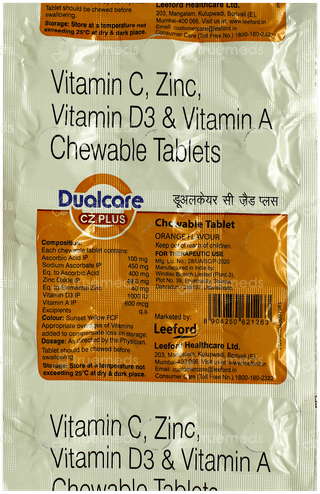 Dualcare Cz Plus Orange Flavour Chewable Tablet 15