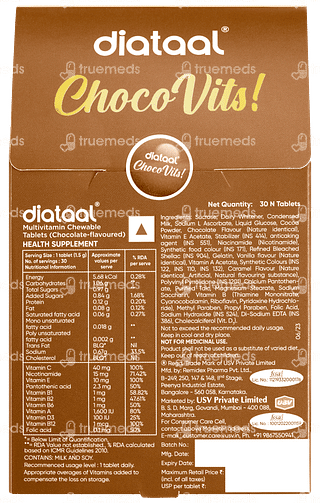 Diataal Chocovits Chocolate Flavoured Chewable Tablet 30