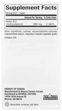 Natural Factors B12 Methylcobalamin 1000Mcg Chewable Tablet 90