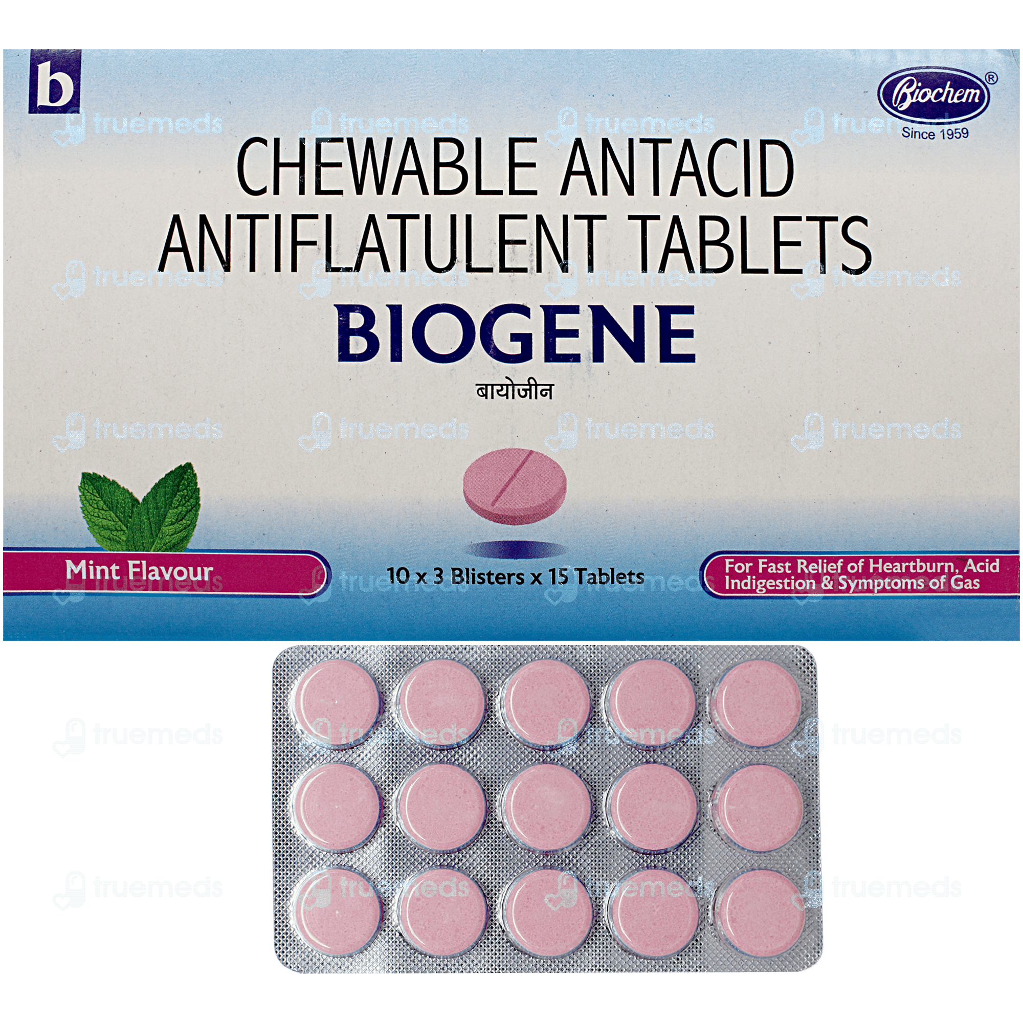Biogene Mint Flavour Chewable Tablet 15 - Uses, Side Effects, Dosage ...