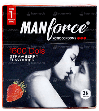 Manforce Xotic 1500 Dots Strawberry Flavour Condom Pack Of 3