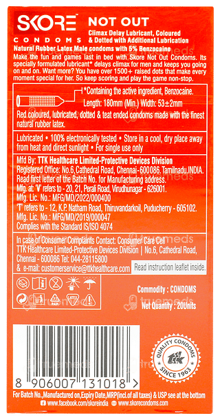 Skore Not Out Climax Delay Condoms 20