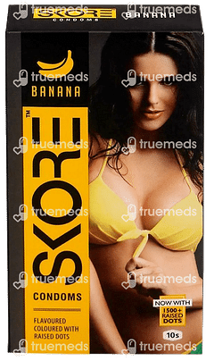Skore Banana Flavored Dotted And Coloured With Raised Dots Condoms 10 Skore Banana Flavored Dotted And Coloured With Raised Dots Condoms 10