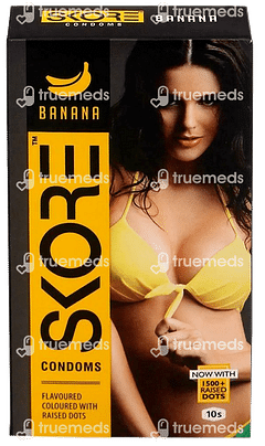 Skore Flavored Dotted And Coloured Banana Condom 10