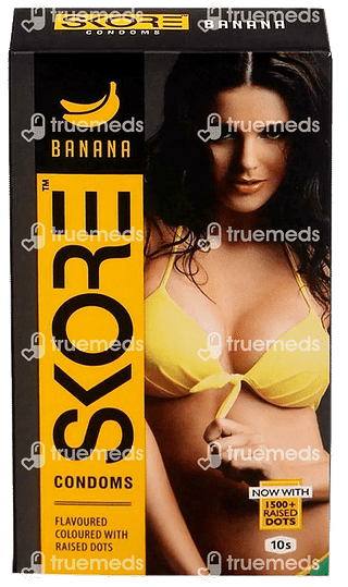 Skore Flavored Dotted And Coloured Banana Condom 10