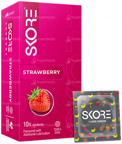 SKORE DOTTED AND COLOURED STRAWBERRY FLAVOUR CONDOM 10