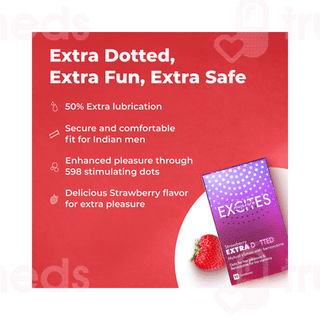Mojocare Excites Strawberry Flavour Extra Dotted Condom 10