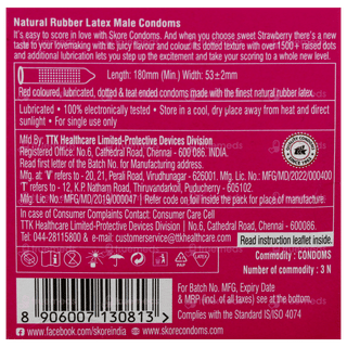 Skore Strawberry Flavoured Dotted And Coloured Condoms 3