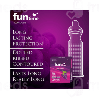 Funtime Dotted Ribbed And Contoured Black Grapes Flavour Condom Pack Of 3