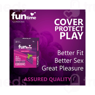 Funtime Dotted Ribbed And Contoured Black Grapes Flavour Condom Pack Of 3