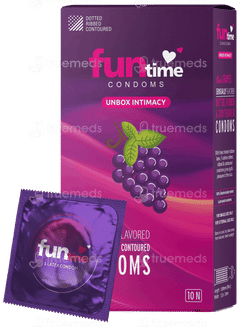 Funtime Dotted Ribbed And Contoured Black Grapes Flavour Condom Pack Of 10
