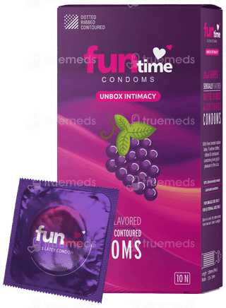 Funtime Dotted Ribbed And Contoured Black Grapes Flavour Condom Pack Of 10